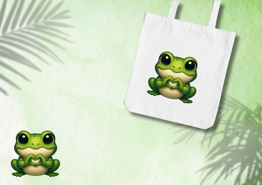 🛍️ Tote Bag Grenouille Cœur – L’amour version nature 💚🐸
