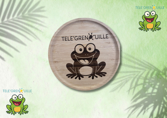 🍽️ Assiette en bambou gravée « TÉLÉ’GRENOUILLE » 🐸