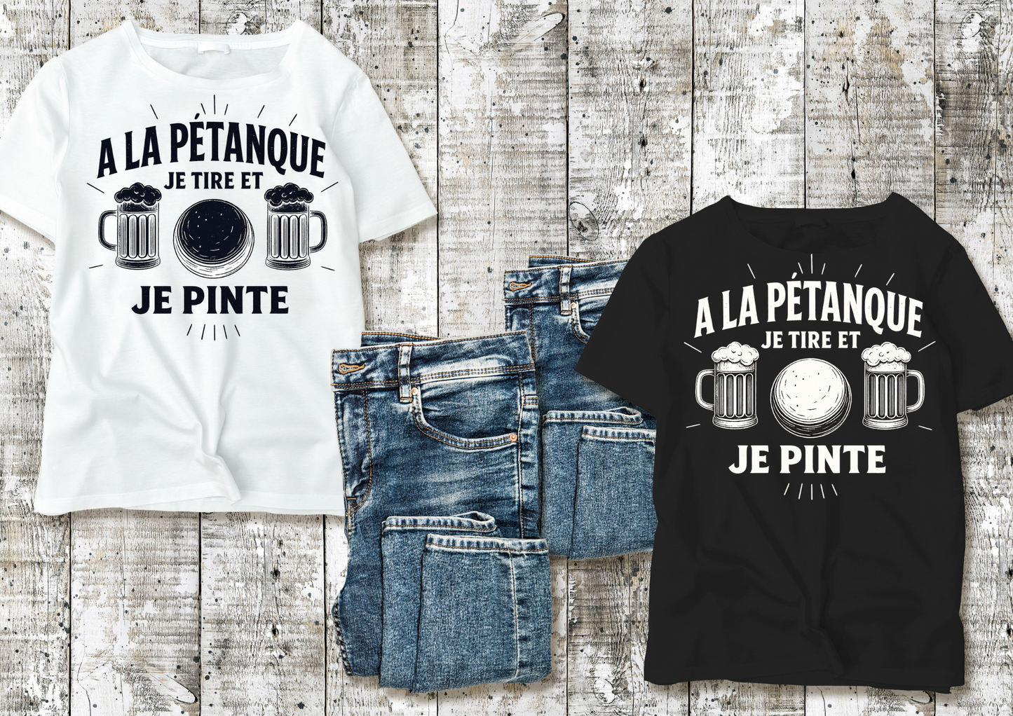 T-shirt humoristique "À la pétanque je tire et je pinte