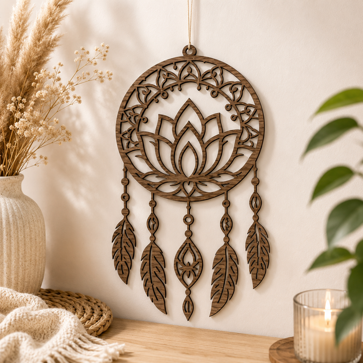 Attrape-rêves en bois découpé au laser – Décoration murale