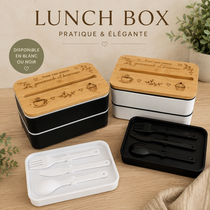 Lunch Box 2 étages personnalisable – 800 ml – Blanc ou Noir