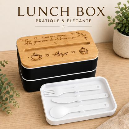 Lunch Box 2 étages personnalisable – 800 ml – Blanc ou Noir
