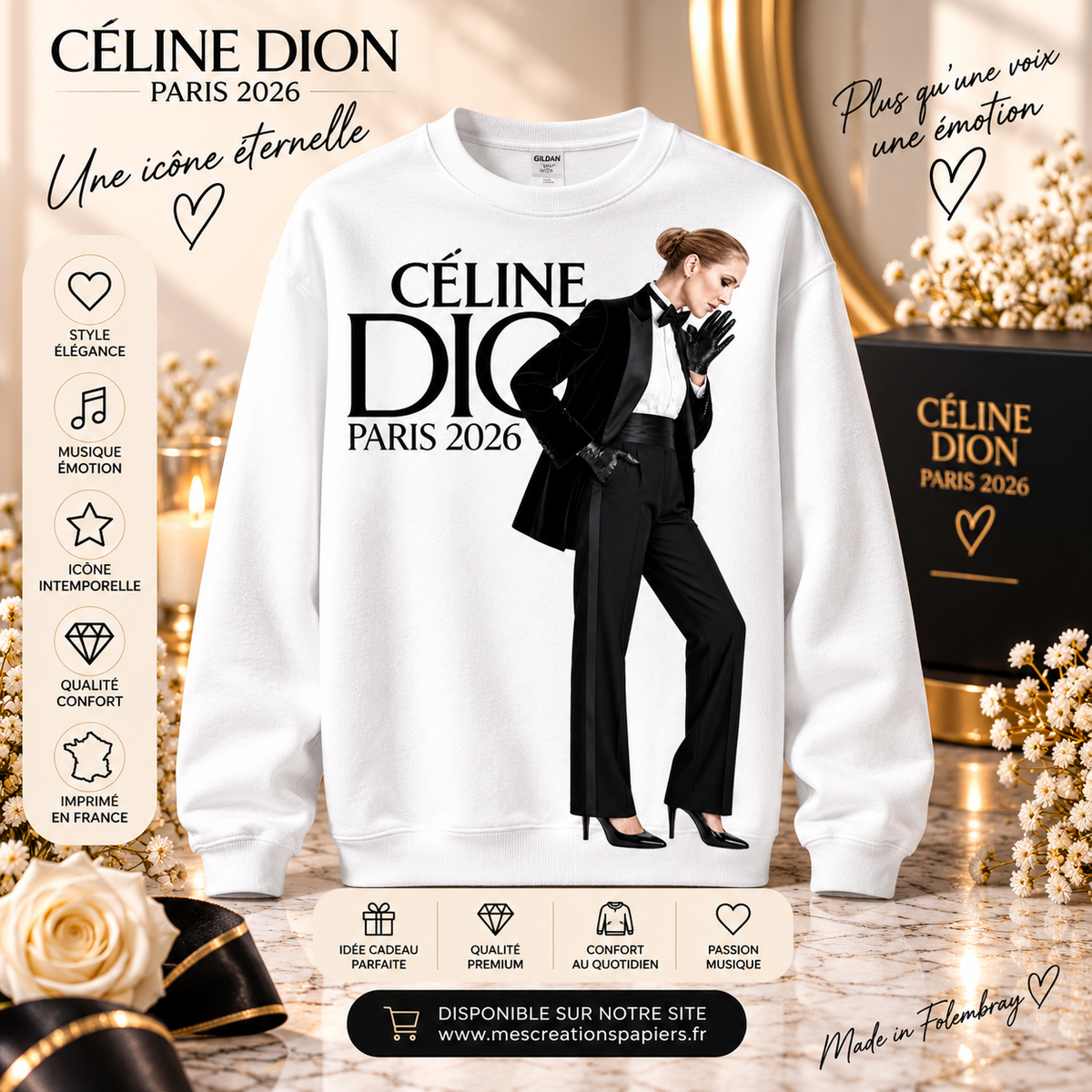Sweat Céline Dion blanc – Modèle 3