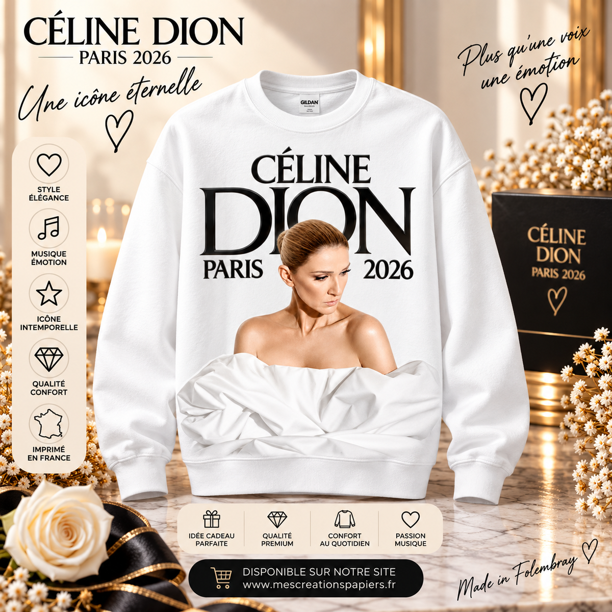 Sweat Céline Dion blanc – Modèle 2