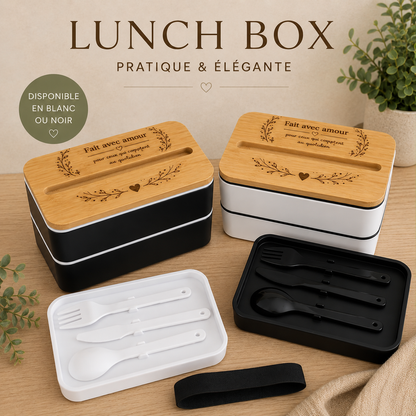 Lunch Box 2 étages personnalisable – 800 ml – Blanc ou Noir fais avec amour