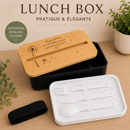 Lunch Box 2 étages personnalisable – 800 ml – Blanc ou Noir pissenlit