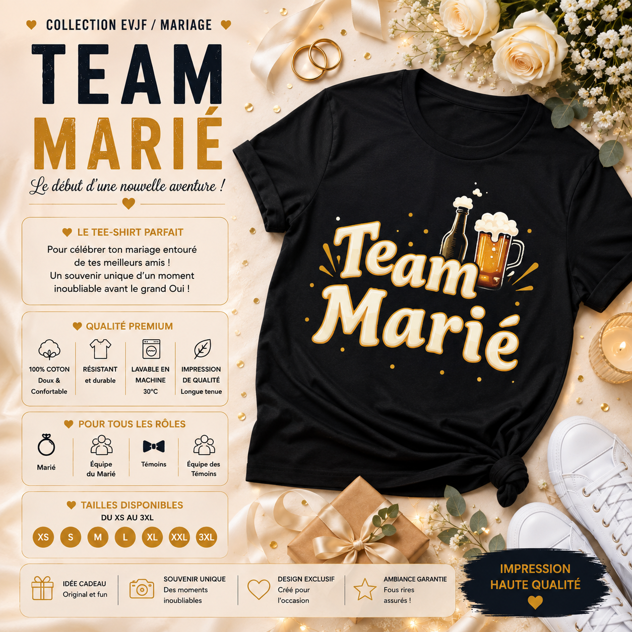 🍻 Tee-shirt « Team Marié» – Édition Enterrement de Vie de Garçon