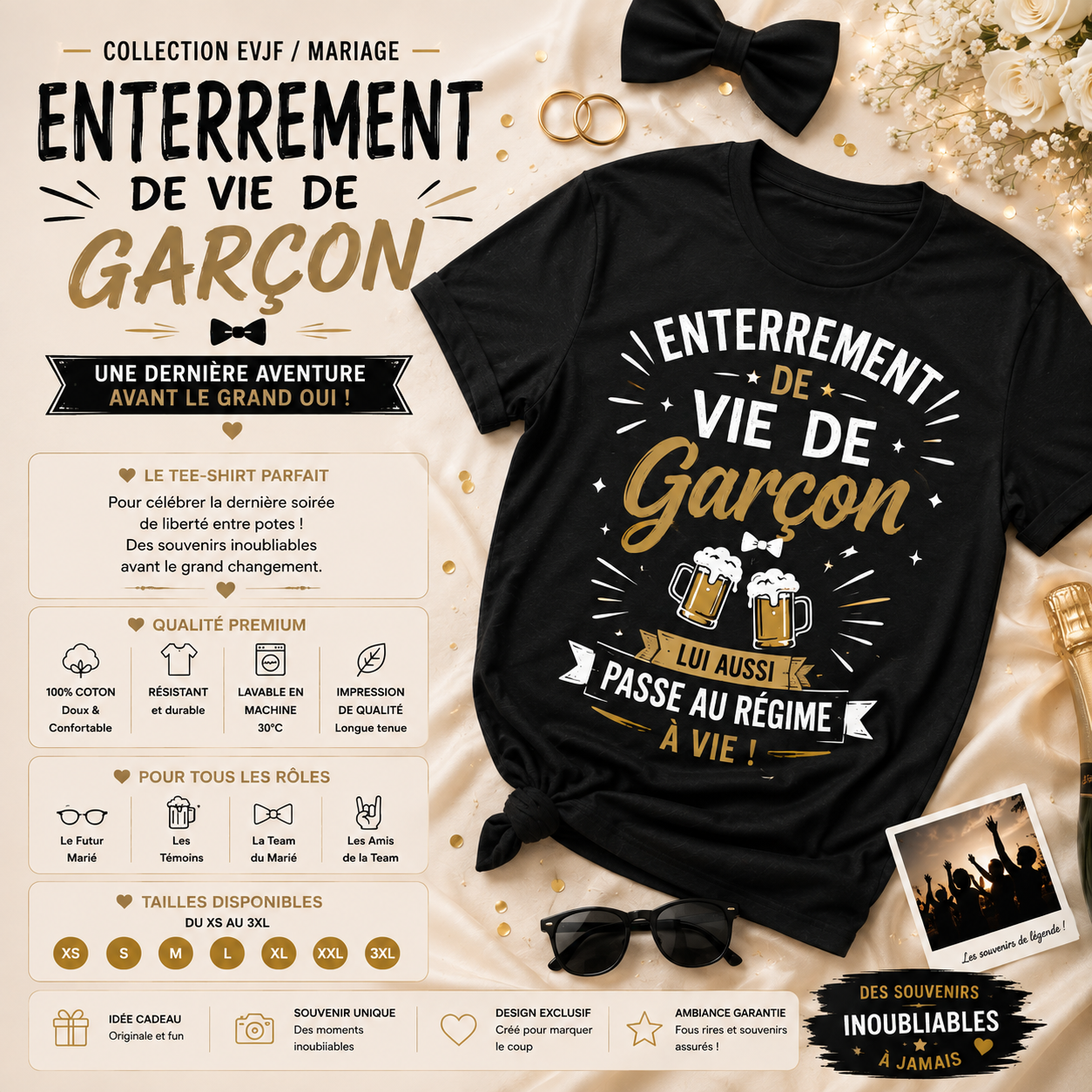 🍻 Tee-shirt « Passe au régime» – Édition Enterrement de Vie de Garçon