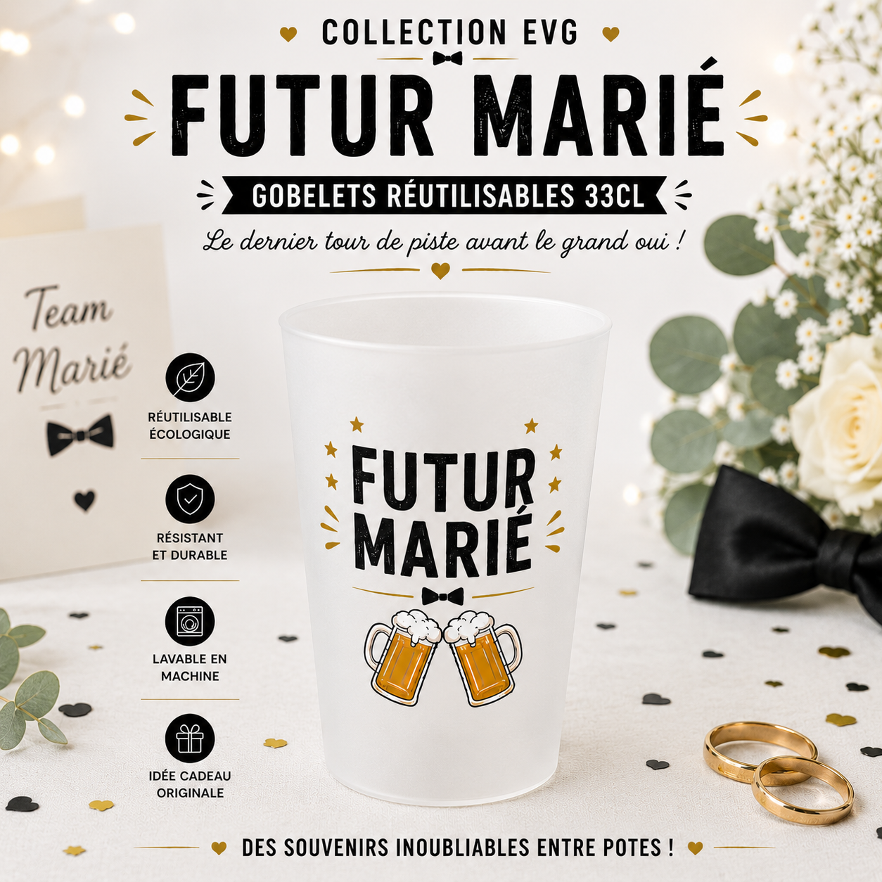 Gobelet EVG personnalisé – Futur Marié – 33 cl