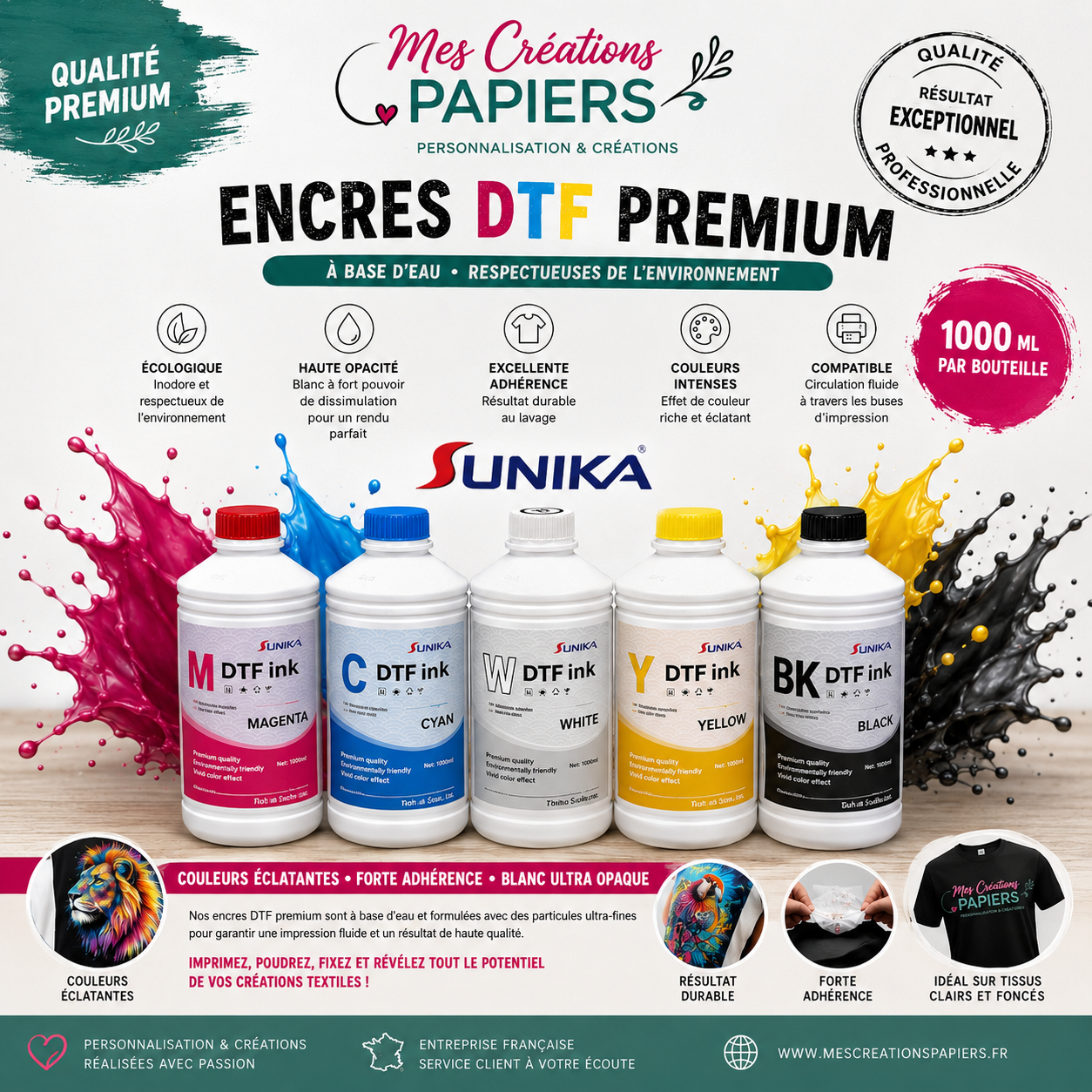 Lot de 6 L – Encres DTF 4 couleurs + 2 blancs