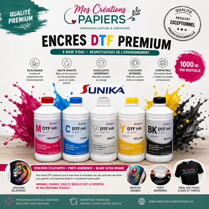 Encre DTF Premium 1000 ml – C/M/Y/W/BK