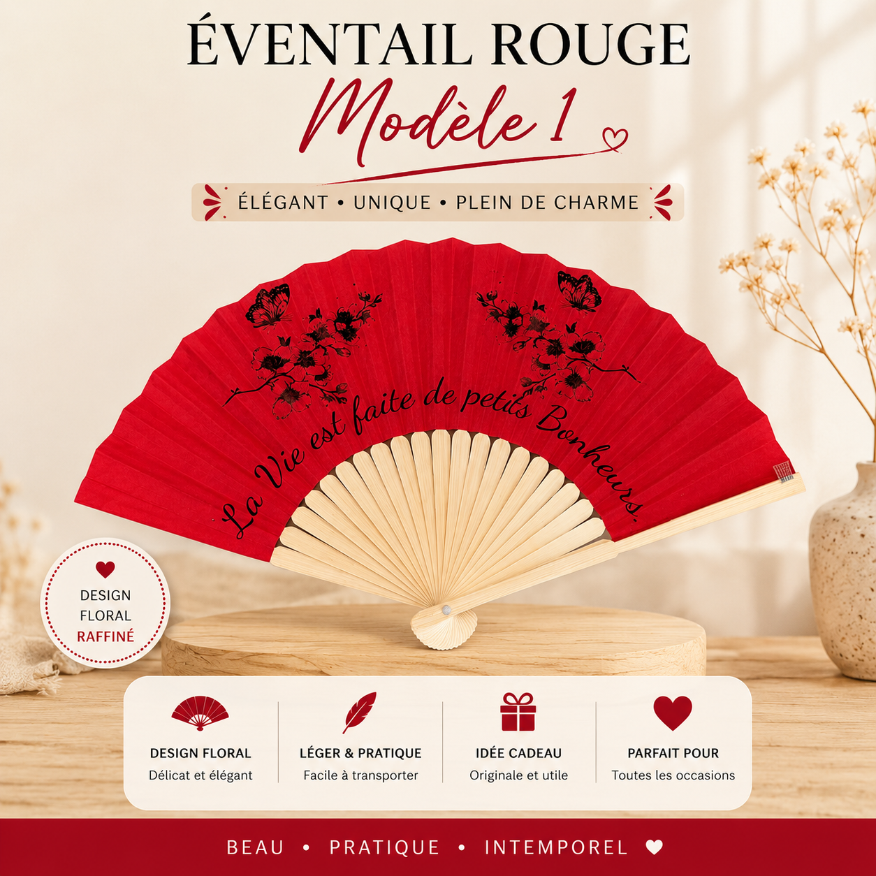 Éventail Rouge – Élégance & Raffinement