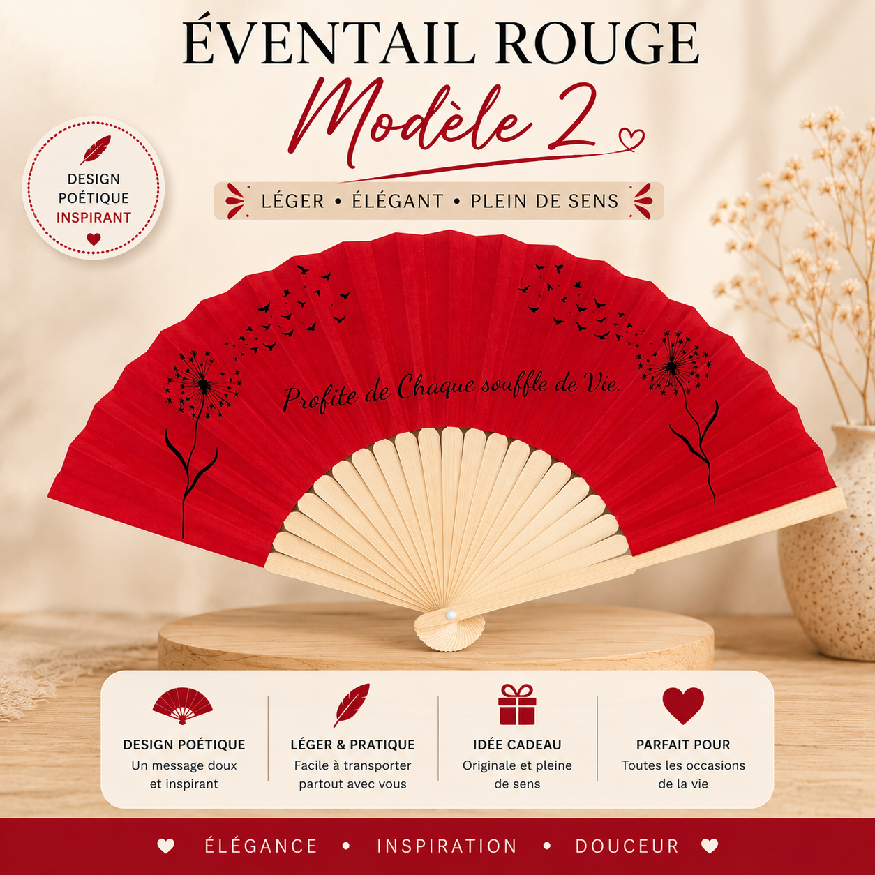 Éventail Rouge – Élégance & Raffinement