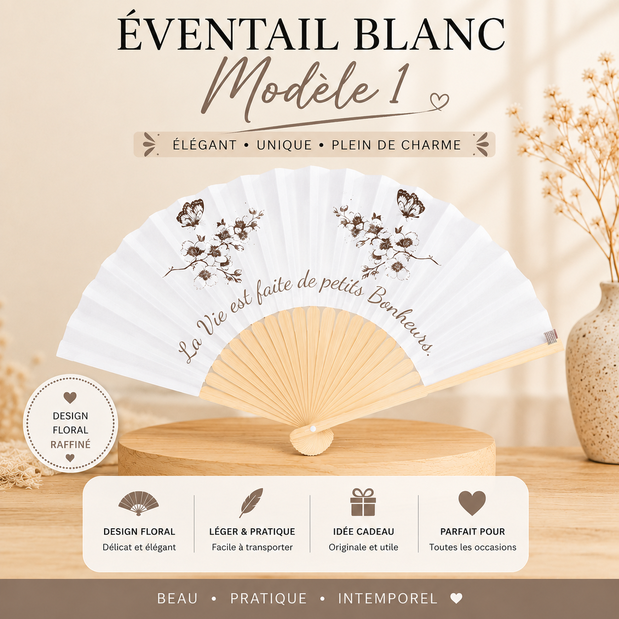 Éventail Blanc – Élégance & Raffinement
