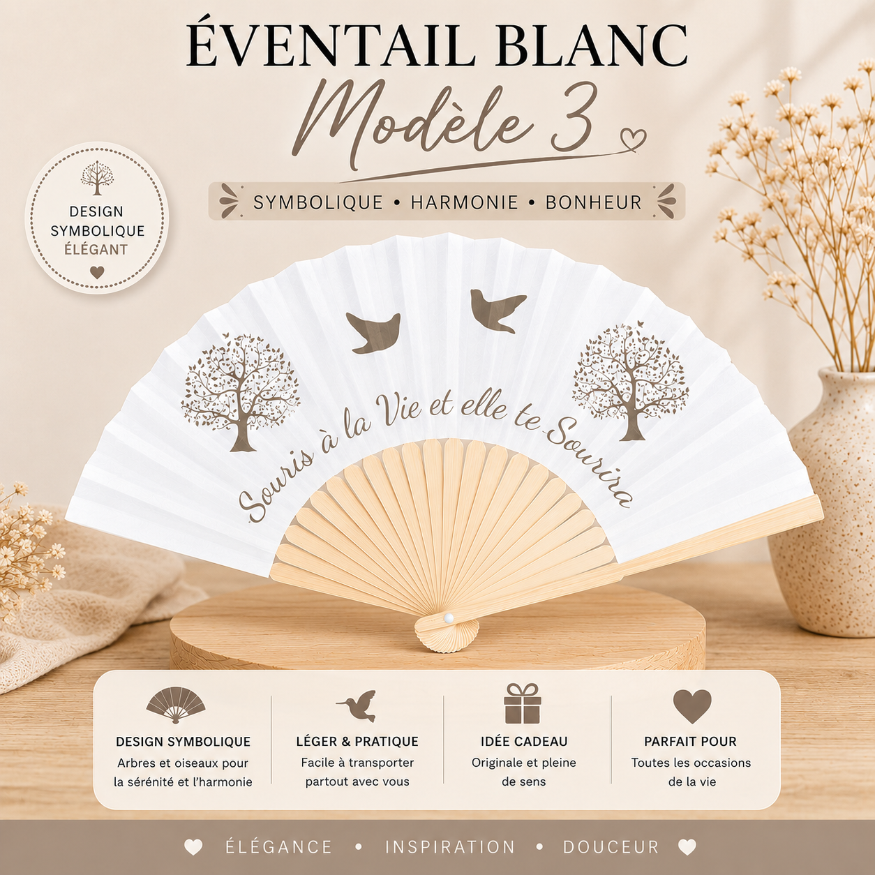 Éventail Blanc – Élégance & Raffinement