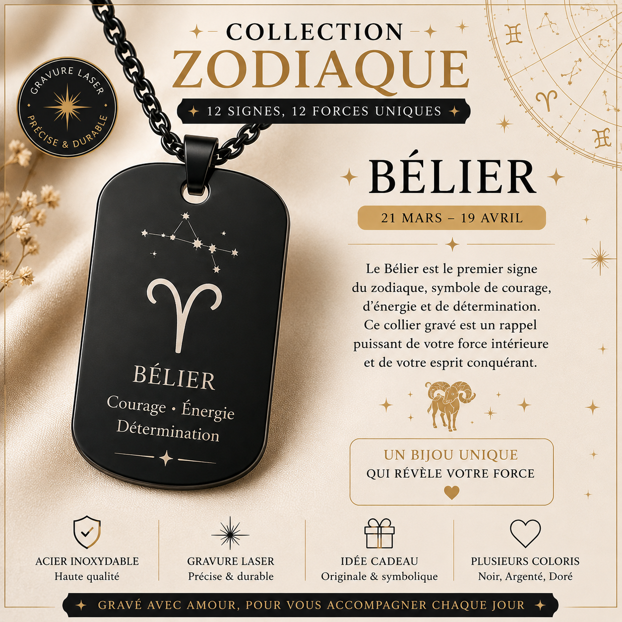Collier avec pendentif carré brillant – 12 modèles au choix
