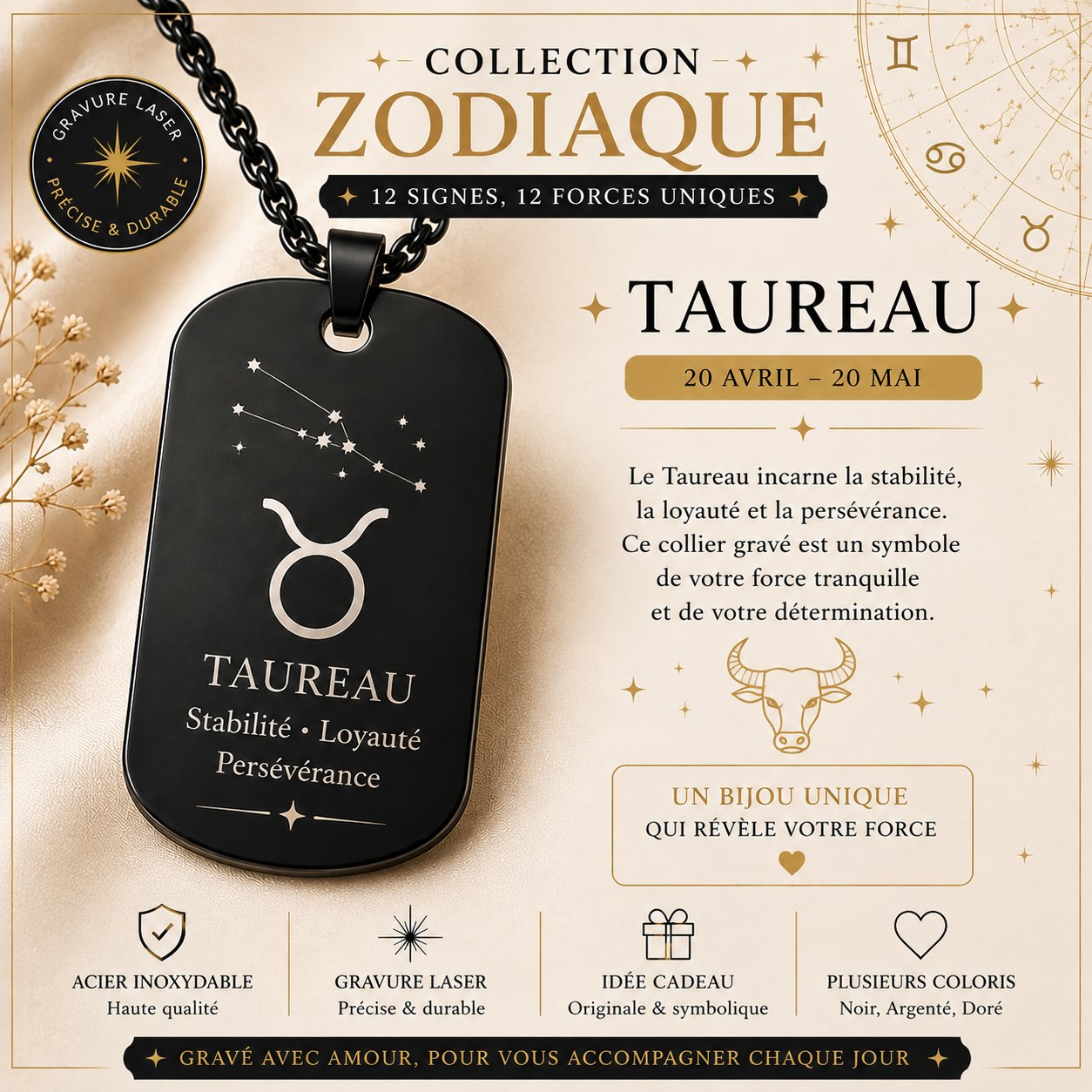 Collier avec pendentif carré brillant – 12 modèles au choix