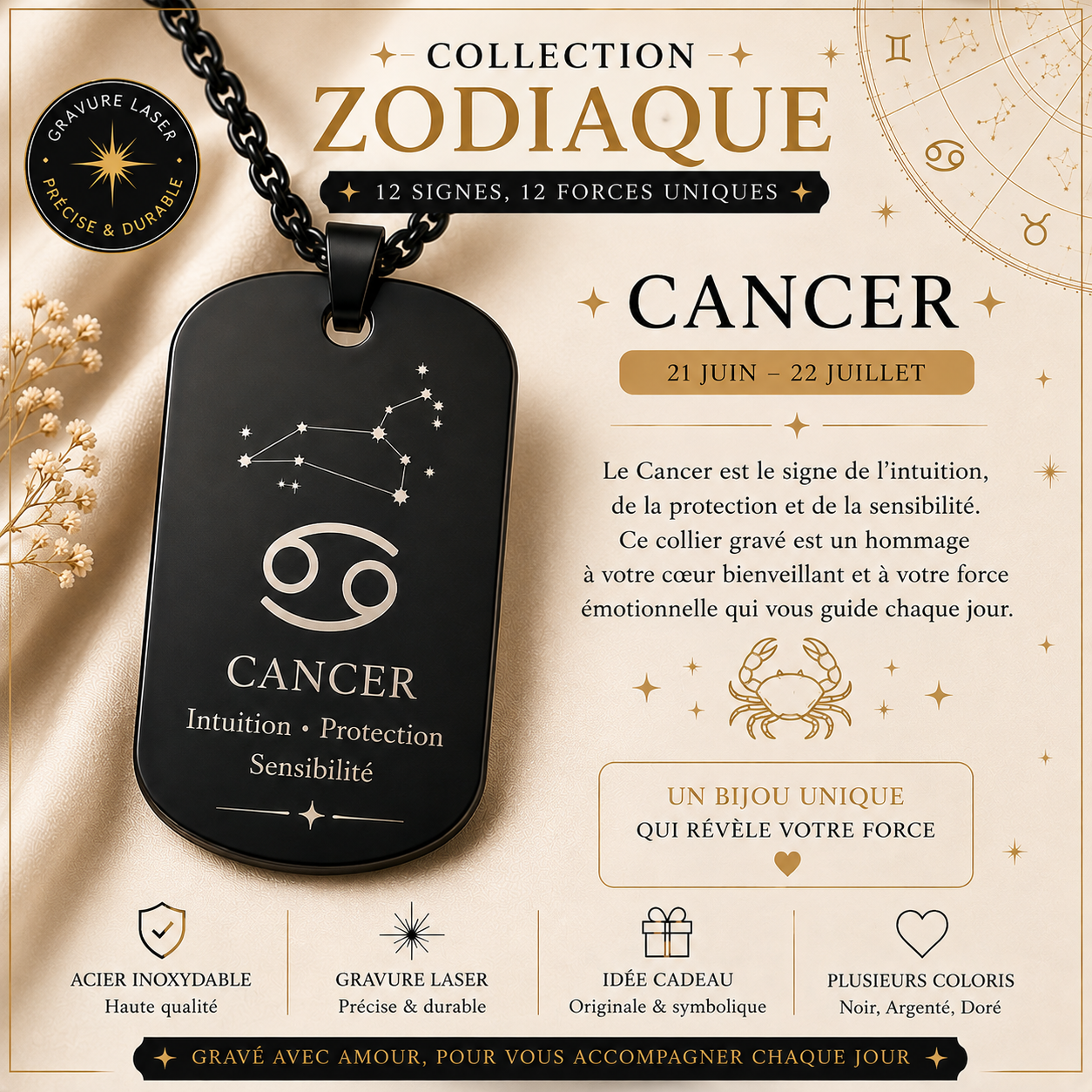 Collier avec pendentif carré brillant – 12 modèles au choix