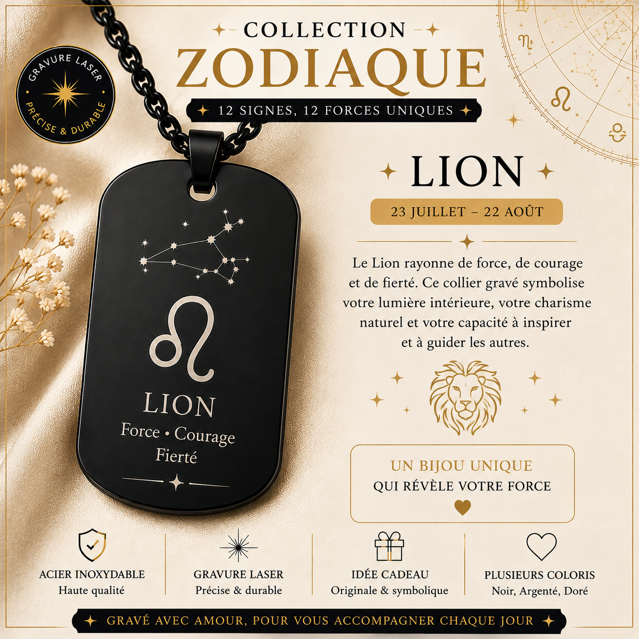 Collier avec pendentif carré brillant – 12 modèles au choix