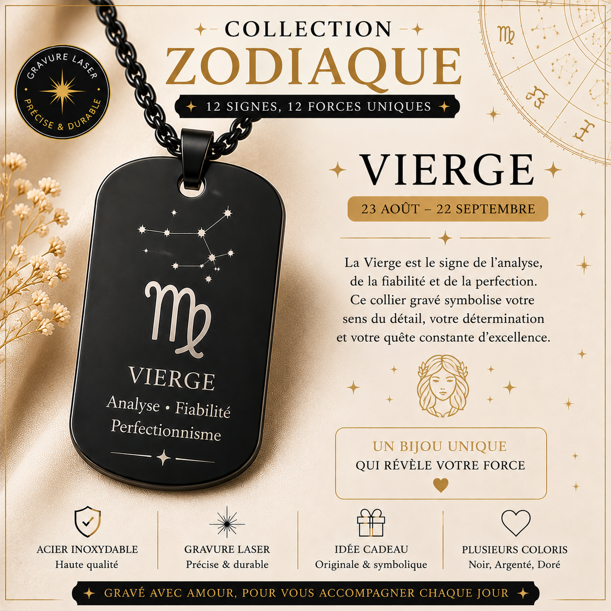 Collier avec pendentif carré brillant – 12 modèles au choix