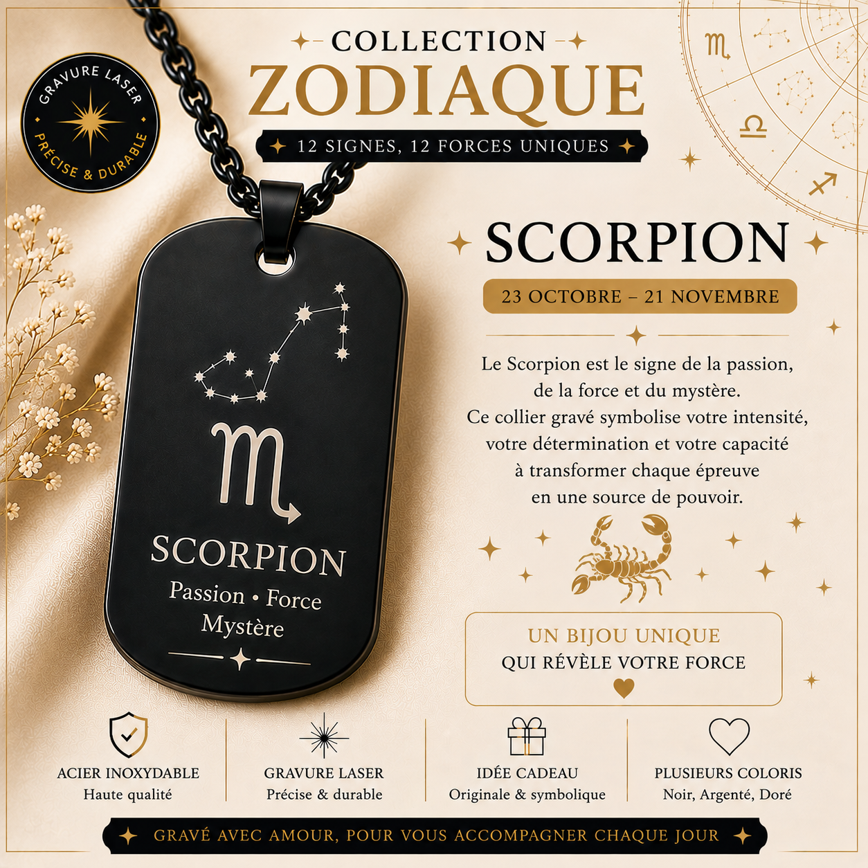 Collier avec pendentif carré brillant – 12 modèles au choix