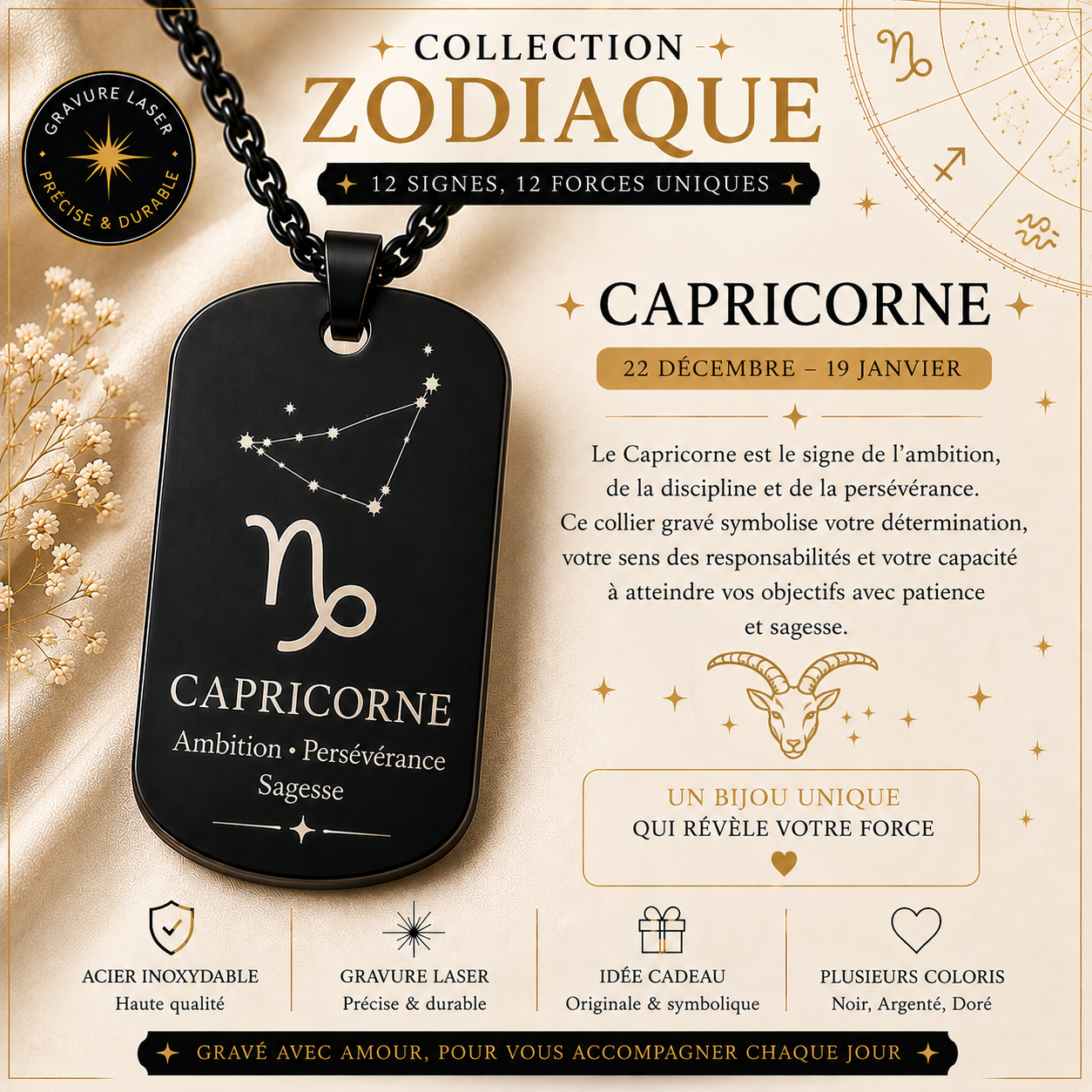 Collier avec pendentif carré brillant – 12 modèles au choix