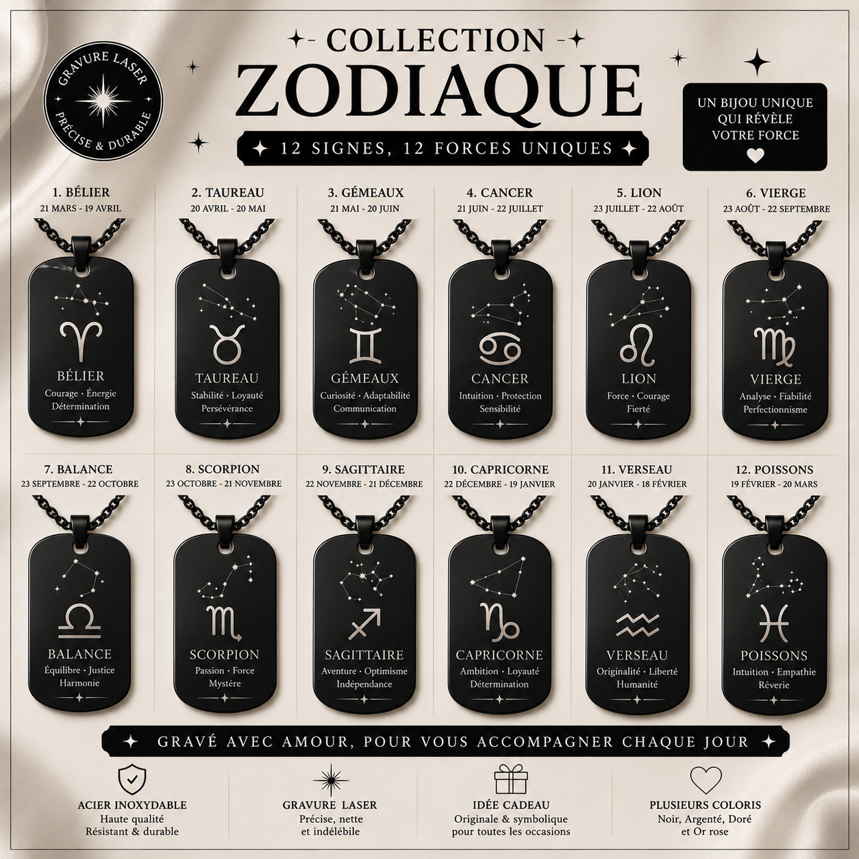 Collier avec pendentif carré brillant – 12 modèles au choix