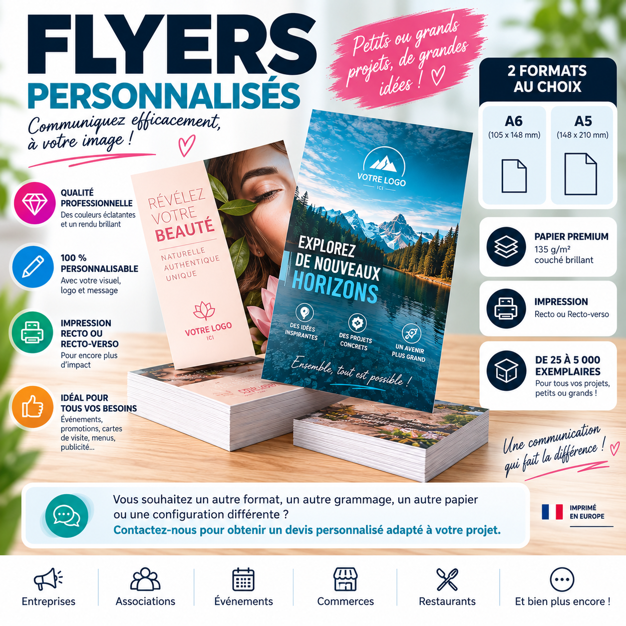 Flyers personnalisés A5 & A6 – Portrait – 135 g/m² couché brillant