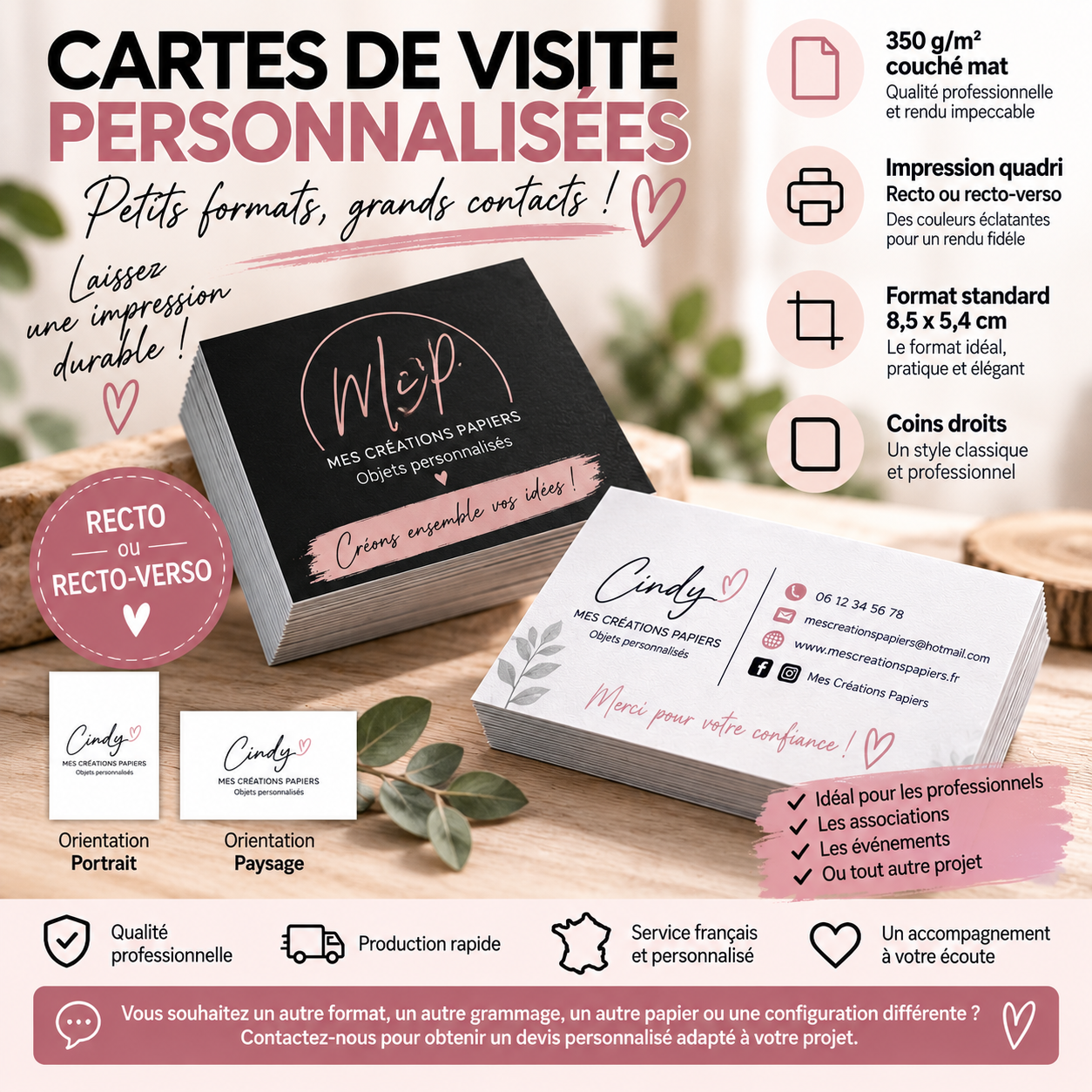 Carte de visite classique – 350 g/m² couché mat