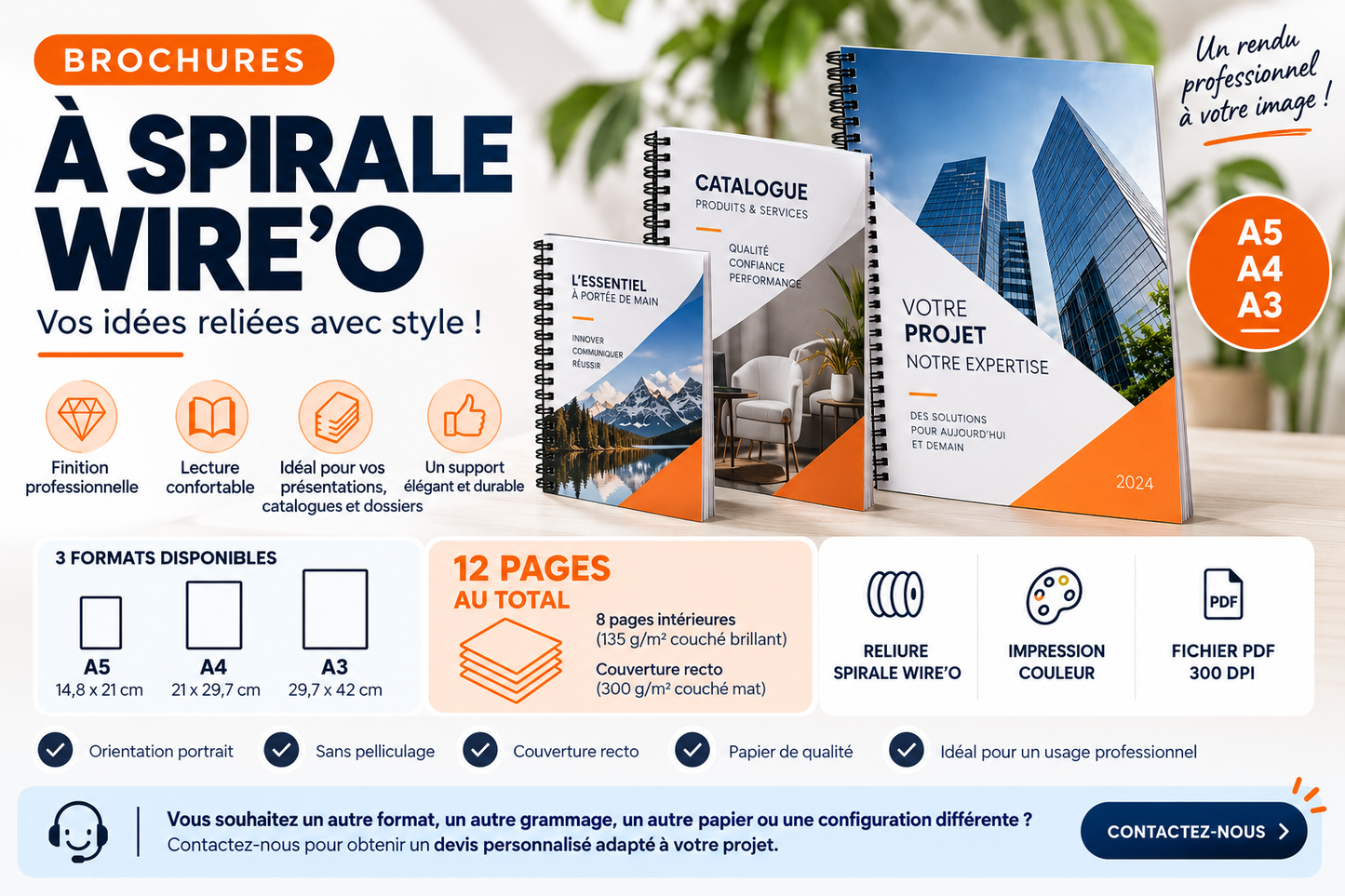 Brochures & magazines à spirale Wire’O – A5, A4 & A3 – 12 pages