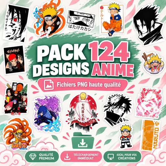 Pack 124 Designs Anime – Fichiers PNG Haute Qualité