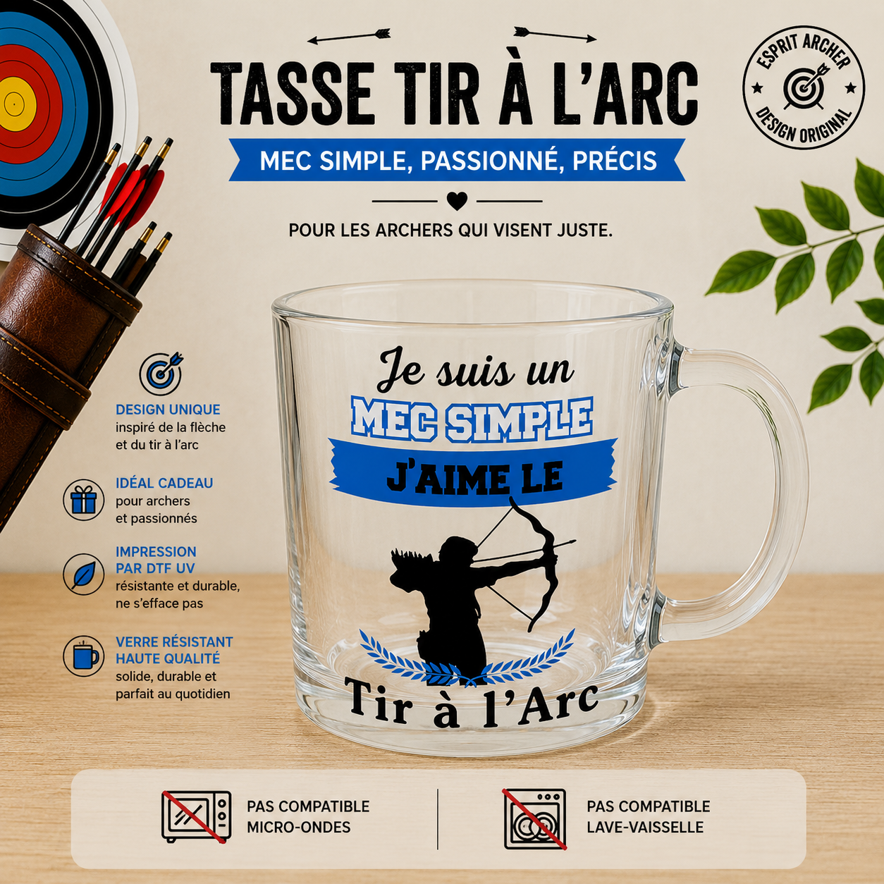 Personalized Clear Glass Mug - "Archery" Collection (5 Designs to choose from)