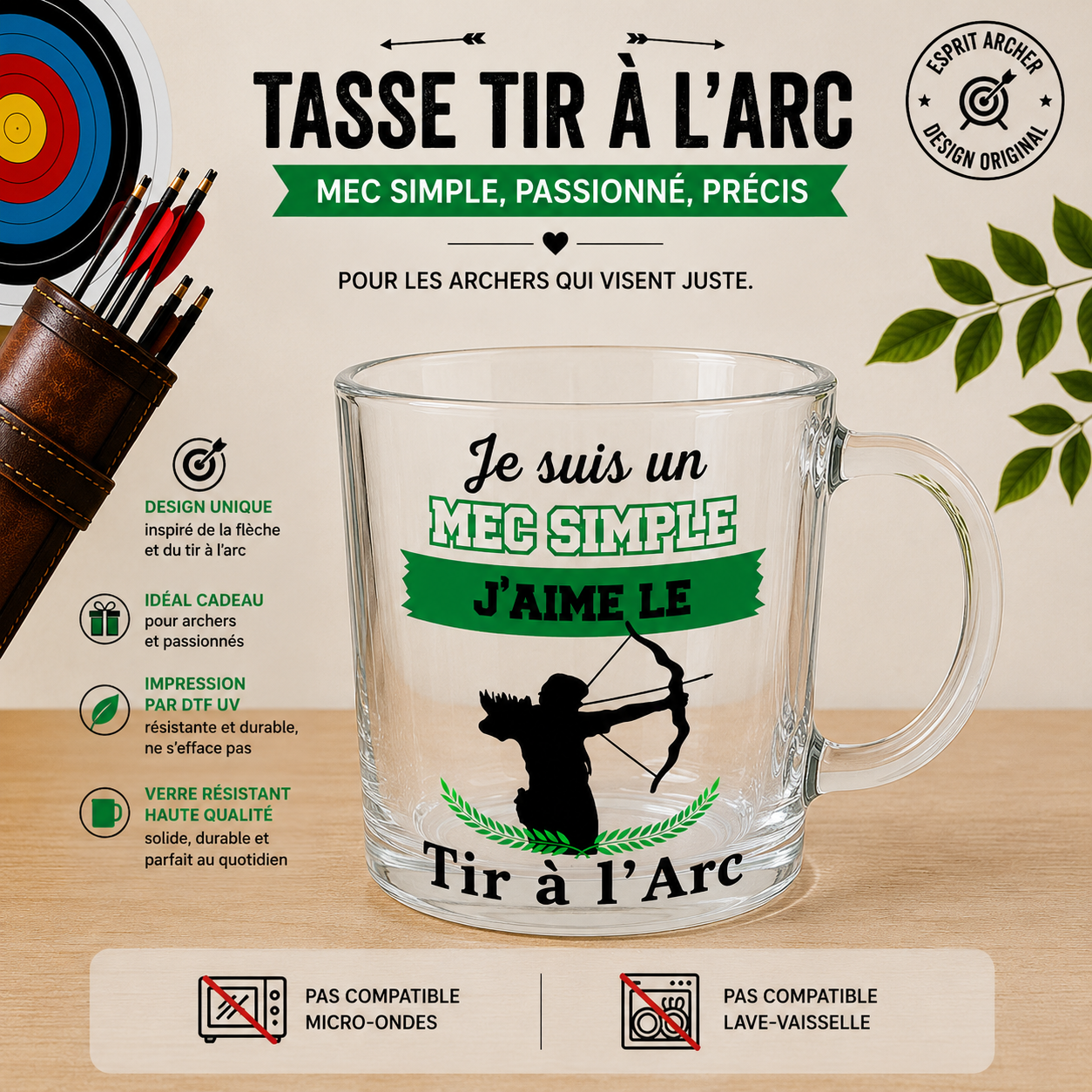 Personalized Clear Glass Mug - "Archery" Collection (5 Designs to choose from)