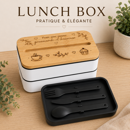Lunch Box 2 étages personnalisable – 800 ml – Blanc ou Noir