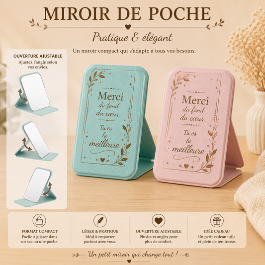Miroir de poche « Merci du fond du cœur, tu es la meilleure »