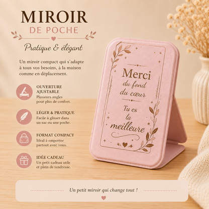 Miroir de poche « Merci du fond du cœur, tu es la meilleure »