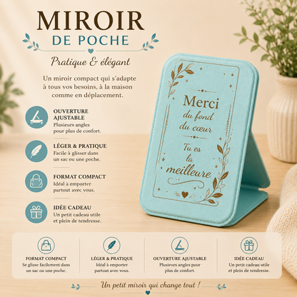 Miroir de poche « Merci du fond du cœur, tu es la meilleure »
