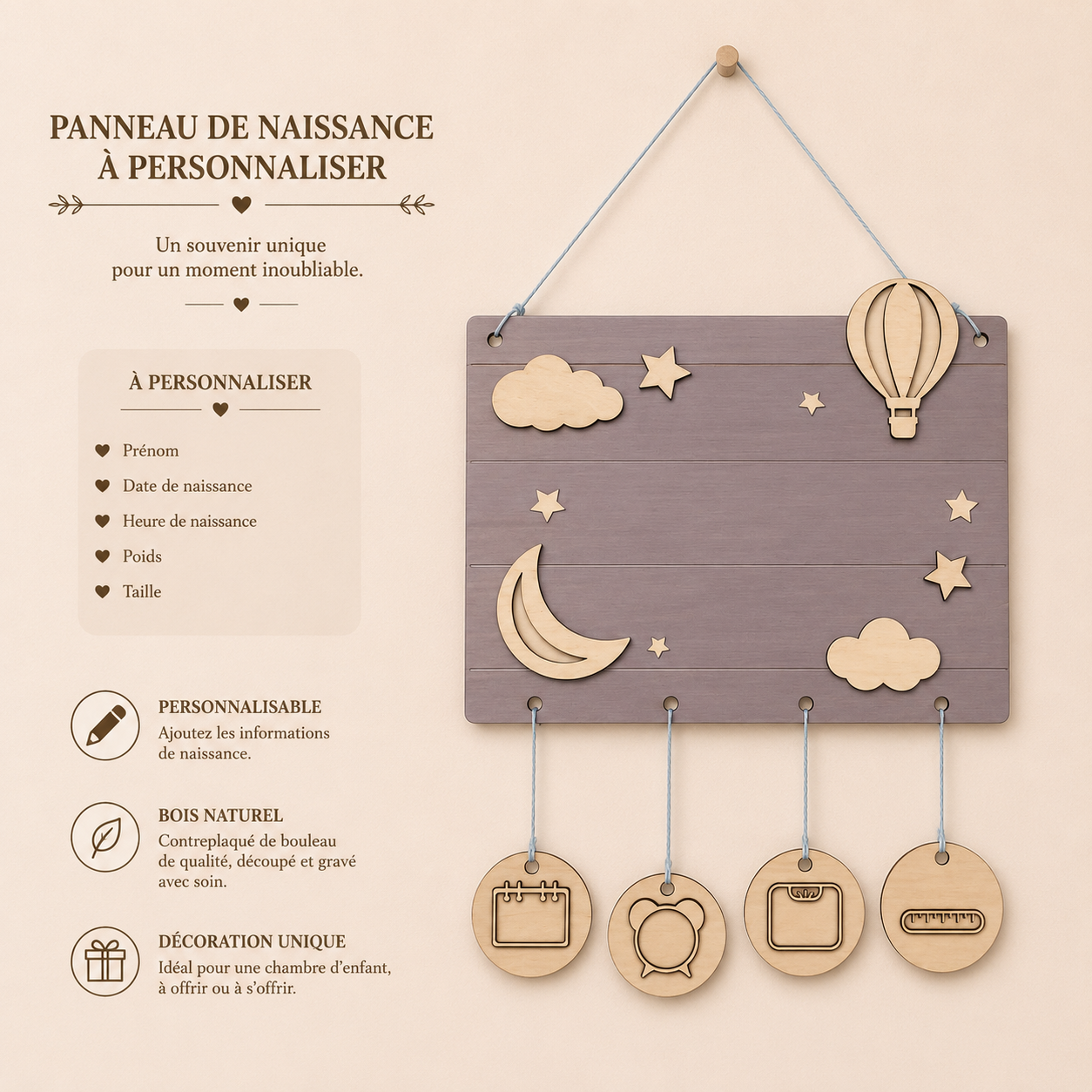 👶 Panneau naissance bébé personnalisé