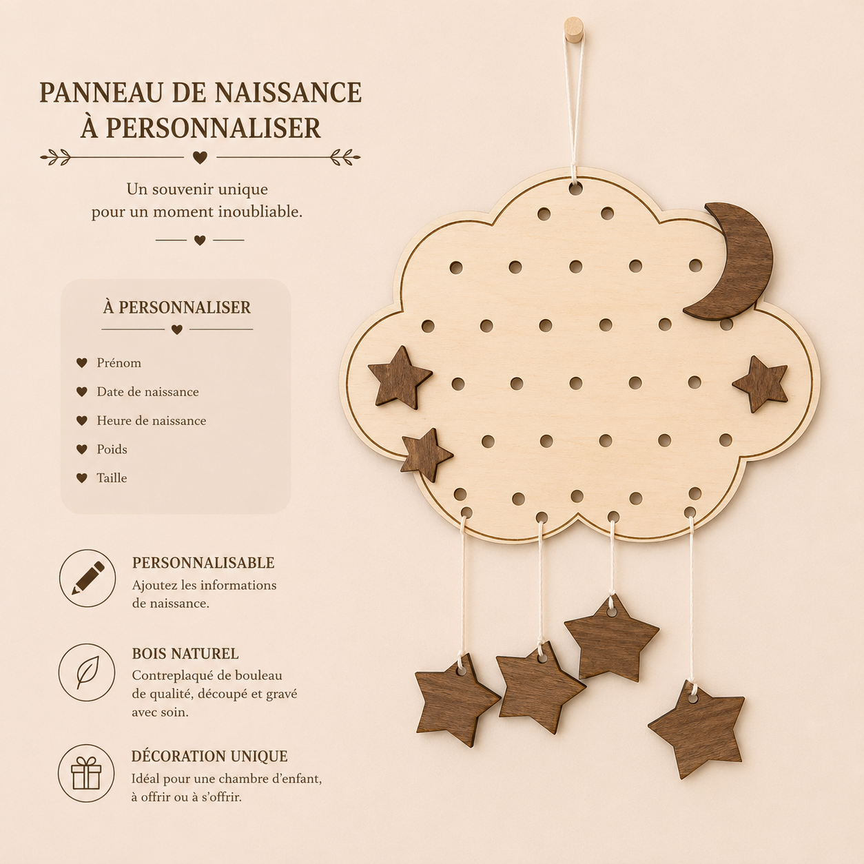 👶 Panneau naissance bébé personnalisé