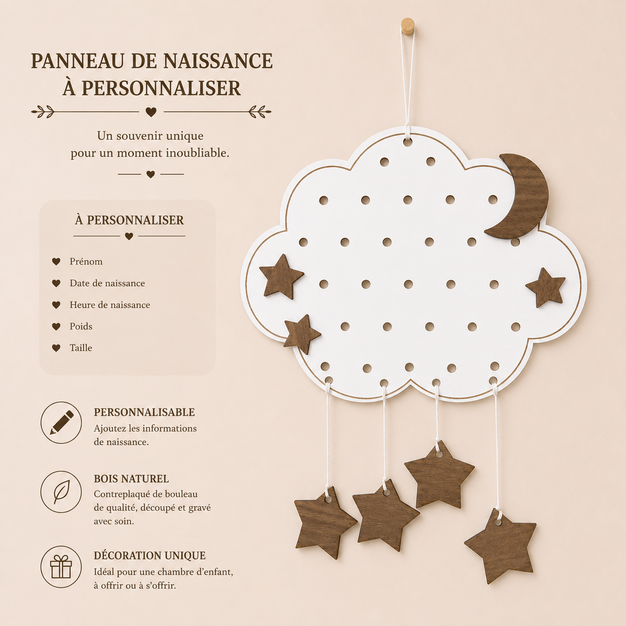 👶 Panneau naissance bébé personnalisé