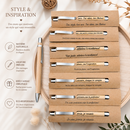 ✨ Stylo en Bambou tir a l'arc & Étui Kraft Personnalisé