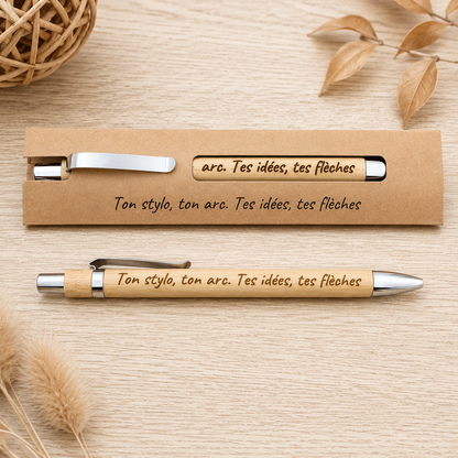 ✨ Stylo en Bambou tir a l'arc & Étui Kraft Personnalisé