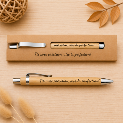 ✨ Stylo en Bambou tir a l'arc & Étui Kraft Personnalisé
