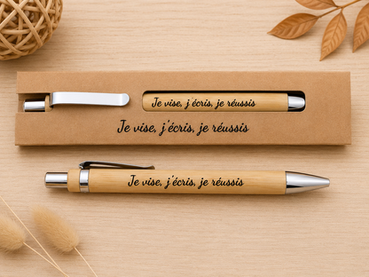 ✨ Stylo en Bambou tir a l'arc & Étui Kraft Personnalisé