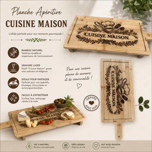 🧀🍞 Planche apéro / planche à découper en bambou gravée
