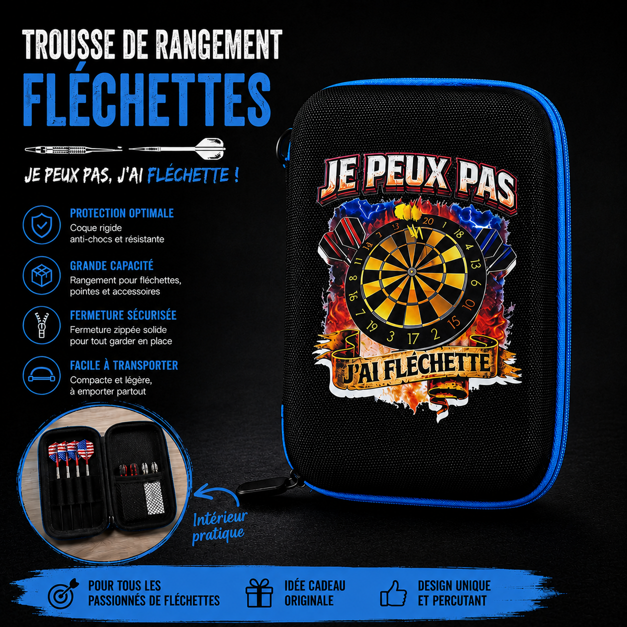 🎯🎒 Trousse rigide fléchettes