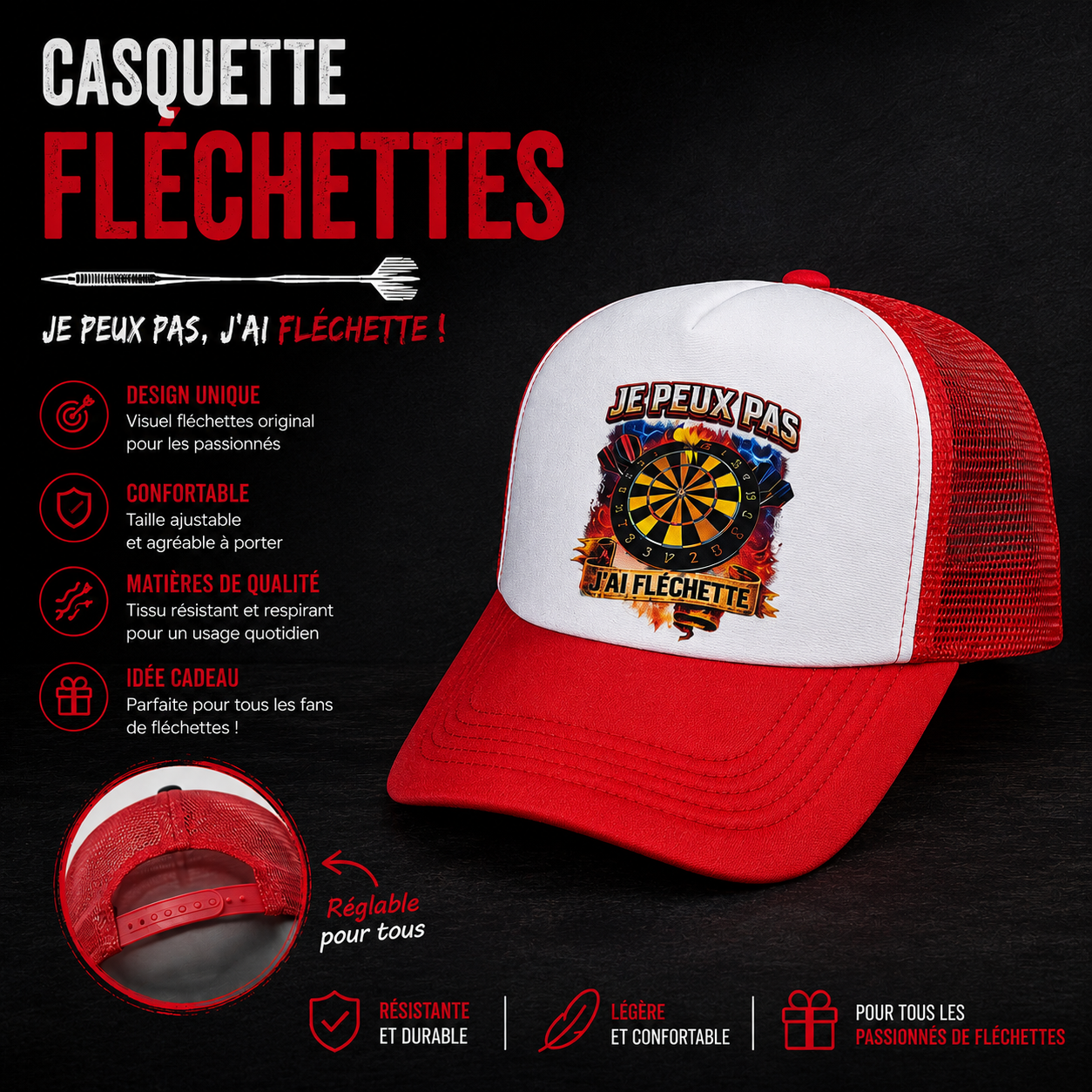 🎯🧢 Casquette trucker – Thème fléchettes
