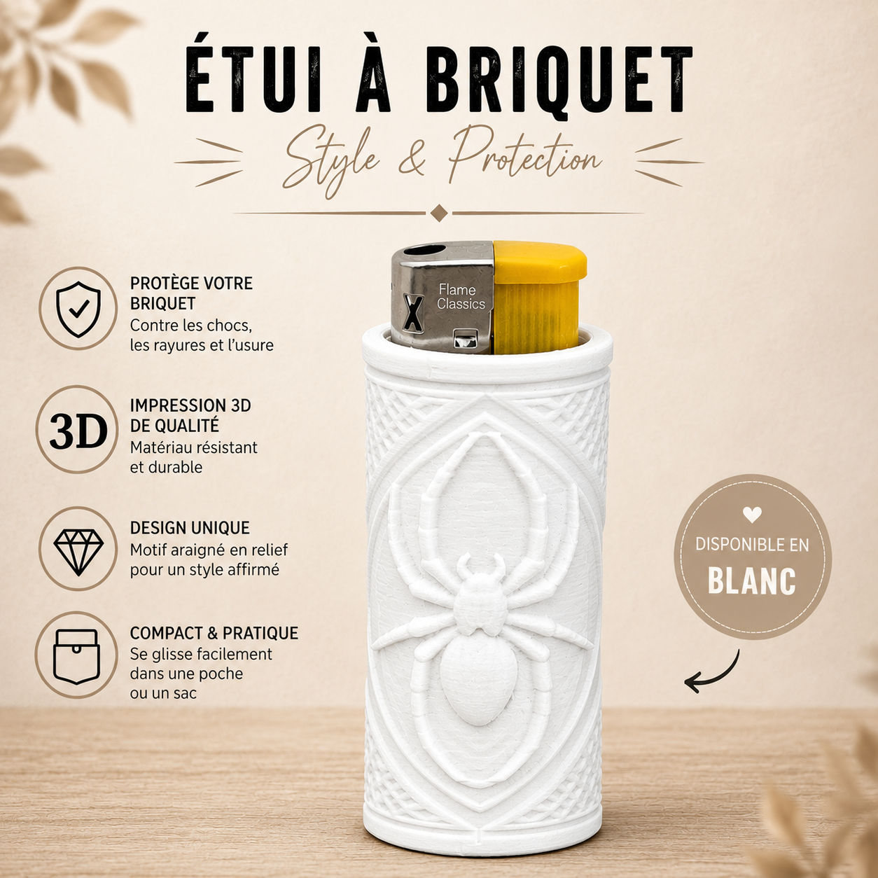 Étui de Briquet Original avec briquet – Impression 3D Araignée