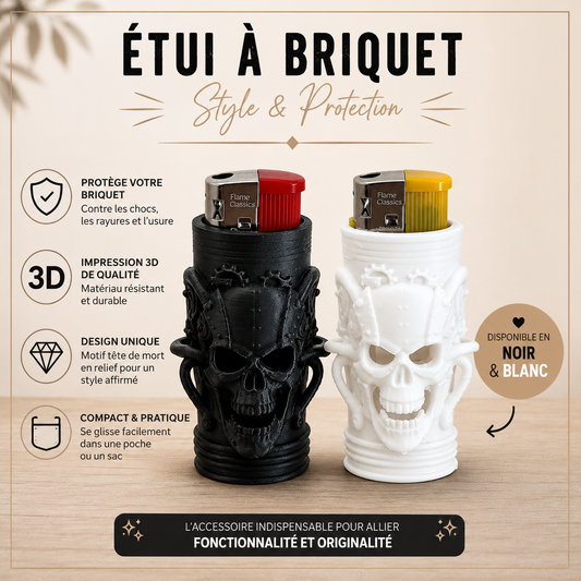 Étui de Briquet Original avec briquet – Impression 3D Crâne / tête de mort