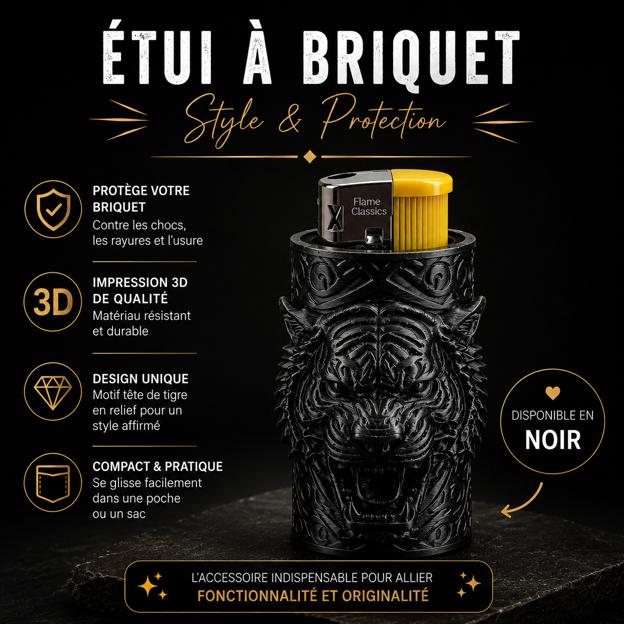 Étui de Briquet Original avec briquet – Impression 3D Tigre